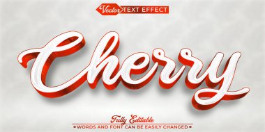 Kırmızı Beyaz Kiraz Vektörü Düzenlenebilir Metin Efekti Şablonu