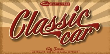 Klasik Kırmızı Sınıflı Araba Retro Vektör Düzenlenebilir Metin Efekti Şablonu