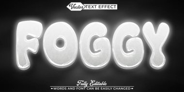 Beyaz Bulutsu Sisli Vektör Düzenlenebilir Metin Efekti Şablonu