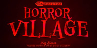 Kırmızı Karanlık Korku Köyü Vektör Düzenlenebilir Metin Efekti Şablonu