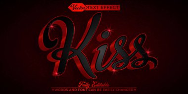 Koyu Kırmızı Öpücük Vektörü Düzenlenebilir Metin Efekti Şablonu