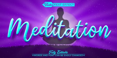 Mavi Parlak Meditasyon Vektörü Düzenlenebilir Metin Efekti Şablonu