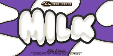 Şirin Tatlı Süt Mor ve Beyaz Vektör Düzenlenebilir Metin Efekti