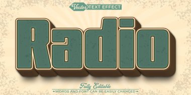 Eski Retro Nostaljik Parlak Radyo Vektörü Düzenlenebilir Metin Efekti