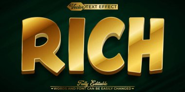 Zarif Parlak Zengin Altın Vektör Düzenlenebilir Metin Efekti Şablonu