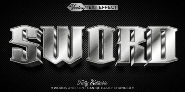 Gümüş Metalik Kılıç Vektör Düzenlenebilir Metin Efekti Şablonu