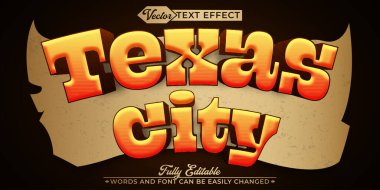 Sarı Kovboy Teksas Şehir Vektörü Düzenlenebilir Metin Efekti Şablonu