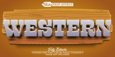 Tahta Kovboy Vektör Düzenlenebilir Metin Efekti Şablonu