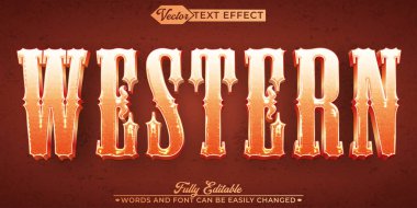 Parlak Batılı Kovboy Aranıyor Vektör Düzenlenebilir Metin Efekti Şablonu