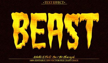 Beast Vektör Metin Efekti Düzenlenebilir Alfabe Sarı Ürkütücü F