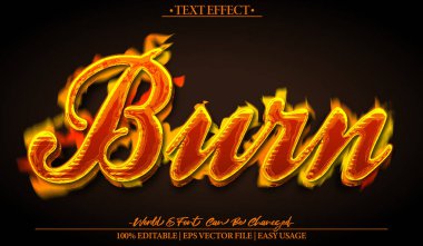 Yan Vektör Metin Efekti Düzenlenebilir Alfabe Alev Ateşi Sıcak Ateş Bo