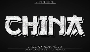 Çin Vektör Metin Efekti Düzenlenebilir Alfabe Beyaz Siyah