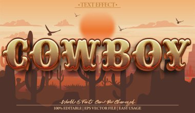 Kovboy Vektör Metin Efekti Düzenlenebilir Alfabe Batı Vintage Wil
