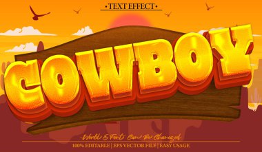  Kovboy Texas Vahşi Batı Rodeosu Şerif Vektör Metin Efekti Düzenleme