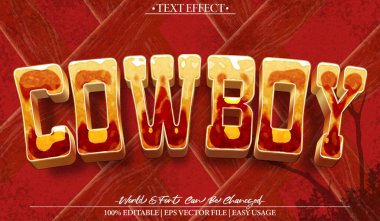 Kovboy Vektör Metin Efekti Düzenlenebilir Alfabe Batı Vintage Wil