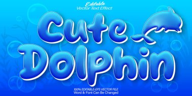 Şirin Yunus Vektörü Metin Efekti Düzenlenebilir Alfabe Mavi Okyanus Aq