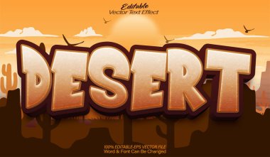 Çöl Vektörü Metin Efekti Düzenlenebilir Deve Kum Güneşi Sıcak