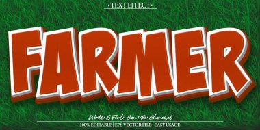 Çiftçi Vektör Metin Efekti Düzenlenebilir Alfabe Yeşil Kırsal Ru