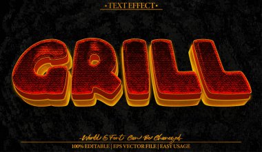 Izgara Vektörü Metin Efekti Düzenlenebilir Alfabe Sıcak Barbekü Ateşli Biftek Kırmızı