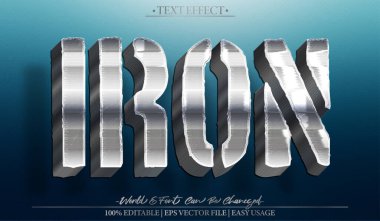 Demir Vektör Metin Efekti Düzenlenebilir Alfabe Metali Gri Çelik