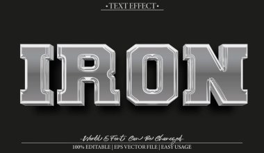 Demir Vektör Metin Efekti Düzenlenebilir Alfabe Metalik Gri