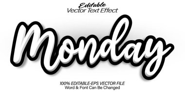 Pazartesi Vektörü Metin Efekti Düzenlenebilir Alfabe Beyaz Etiketi Siyah