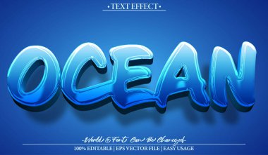 Okyanus Vektörü Metin Efekti Düzenlenebilir Alfabe Denizi Mavi Su Altını