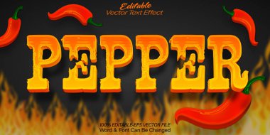 Pepper Vektör Metin Efekti Düzenlenebilir Alfabe Sıcak Biber Ateşi Spi