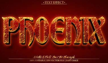 Phoenix Vektör Metin Efekti Düzenlenebilir Alfabe Ateş Mitolojisi Efekti