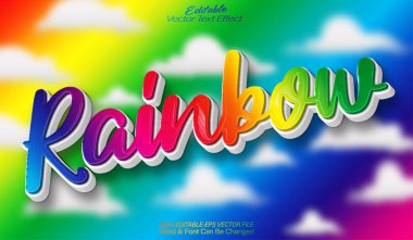 Gökkuşağı Vektör Metin Efekti Düzenlenebilir Alfabe Renkli Gökyüzü 