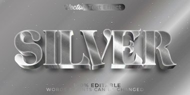 Gümüş Vektör Metin Efekti Düzenlenebilir Metalik Parlak Çelik 