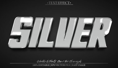 Gümüş Vektör Metin Efekti Düzenlenebilir Metalik Parlak Çelik 