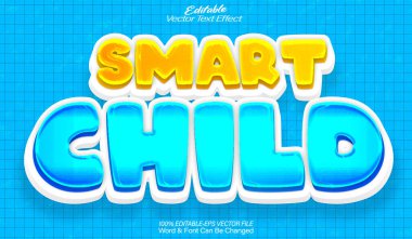 Akıllı Çocuk Vektör Metin Efekti Düzenlenebilir Alfabe Çizgi Filmi K