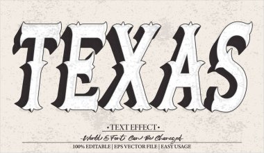 Texas City Vector Metin Efekti Düzenlenebilir Alfabe Retro Vintage We