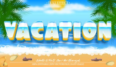 Tatil Vektörü Metin Efekti Düzenlenebilir Alfabe Plajı Tropikal Oce