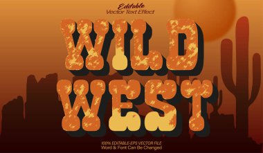  Vahşi Batı Vektör Metin Efekti Düzenlenebilir Alfabe Kovboy Çölü T