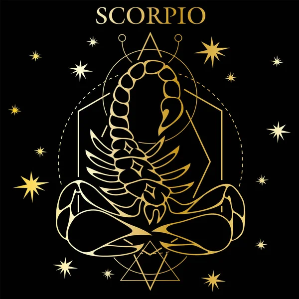 Vector Image Golden Zodiac Sign Scorpio Stars Black Background — Stock Vector