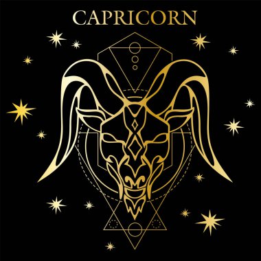 Oğlak Altın Zodyak 'ın siyah arka plandaki vektör görüntüsü