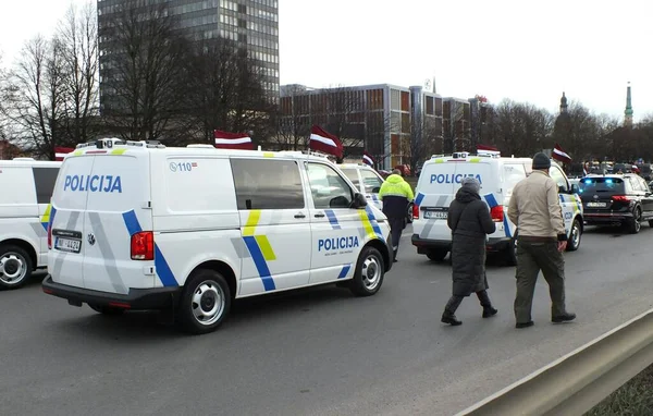 Transport Police Lettone Sur Remblai Daugava Pendant Défilé Des Équipements — Photo