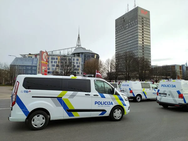 Latvian Police Transport Daugava Embankment Parade Military Special Equipment Law — Stock Photo, Image