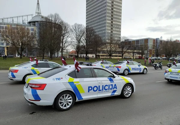 Transport Police Lettone Sur Remblai Daugava Pendant Défilé Des Équipements — Photo
