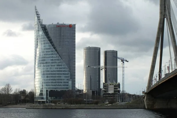 Edificios Gran Altura Riga Orilla Izquierda Del Daugava — Foto de Stock