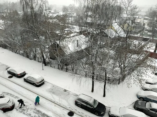 Снегопад Большом Микрорайоне Риги — стоковое фото