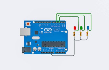 Arduino proje ödevi kodlama devresi. Robot kodlama. Sırayla parlayan LED 'ler