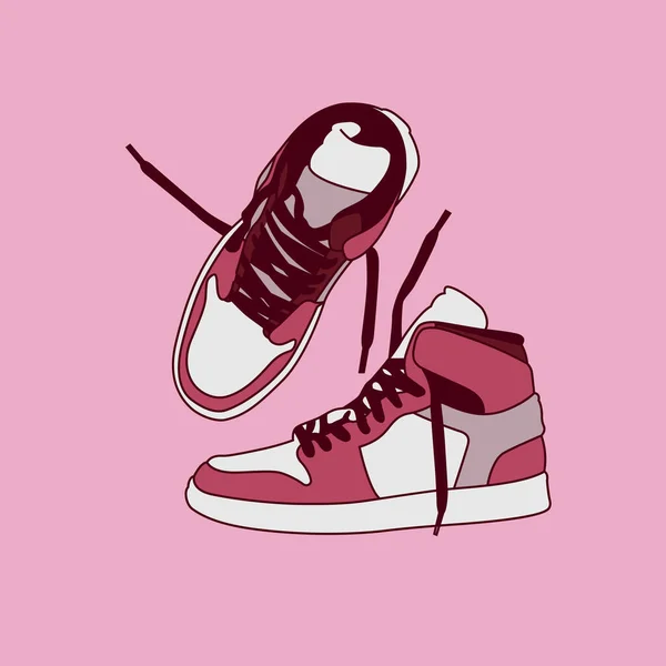 Paar Rode Sneakers Schoen Vector Illustratie — Stockvector