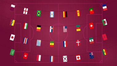 Tüm katılımcı ülkelerin bayraklarıyla farklı çelenkler. Dünya Futbol Şampiyonası