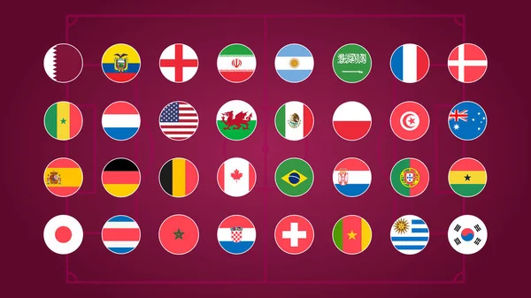Ronde Vlaggen Van Het Wereldkampioenschap Voetbal Van Alle Deelnemende Landen — Stockvector