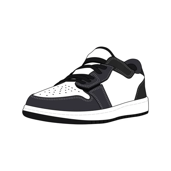 Sapatos Black Low Panda Sneaker Isolados Branco Sapatilhas Para Esportes — Vetor de Stock