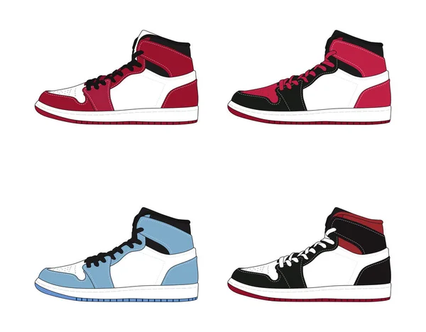 Set Sneaker Collection Chaussures Isolées Sur Fond Blanc Baskets Pour — Image vectorielle