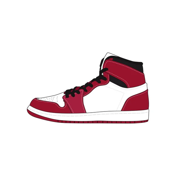 Chaussure Sneaker Rouge Vue Latérale Isolée Sur Fond Blanc Baskets — Image vectorielle